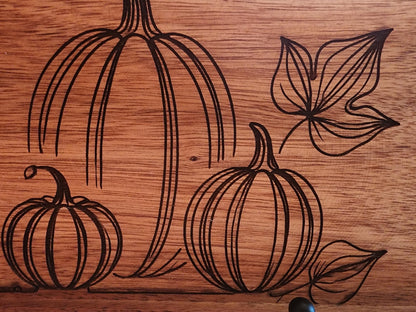 Pumpkin Acacia laser etched Tray for Fall, Thanksgiving, Halloween, original art