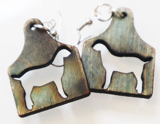 Distressed Tag Dairy Goat Earrings, Turquoise Wood Ear Tag Earrings, Livestock Jewelry, Dairy Goat, Lightweight, Handmade, Nickel-Free