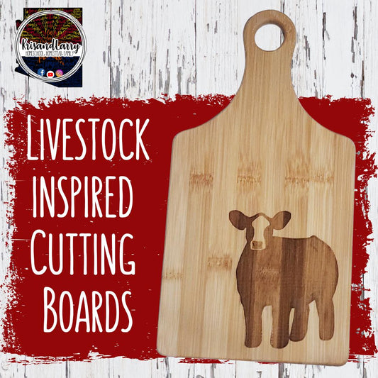 Steer 4-H FFA Buyer Gift – Bamboo Paddle Cutting Board – Front Facing Market Steer Design – Livestock Auction Thank You – Beef Project Gift