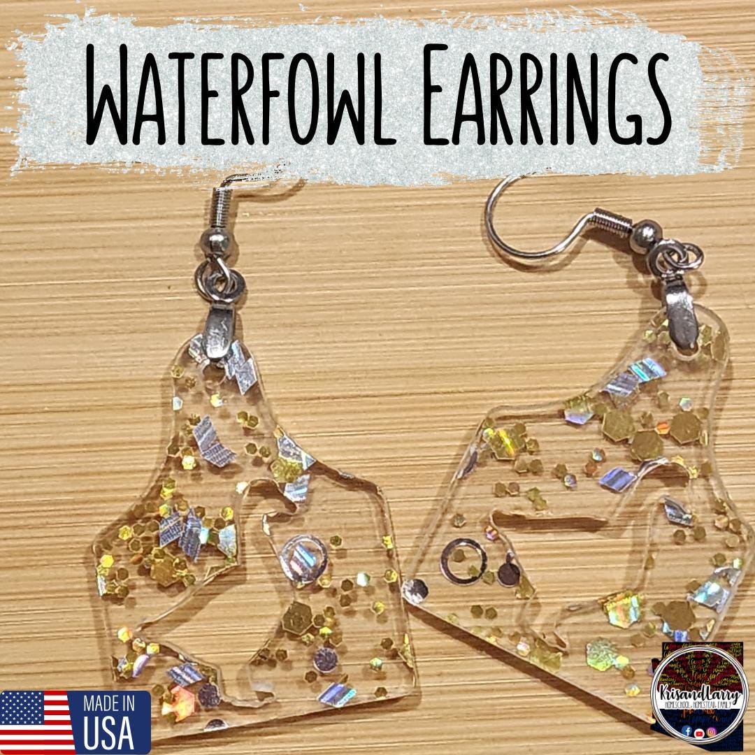 Clear Acrylic Livestock Tag Earrings – Gold & Silver Glitter – Show Animal Cutouts – 4H FFA Gift – Lightweight Farm Jewelry, Pig, Goat, lamb