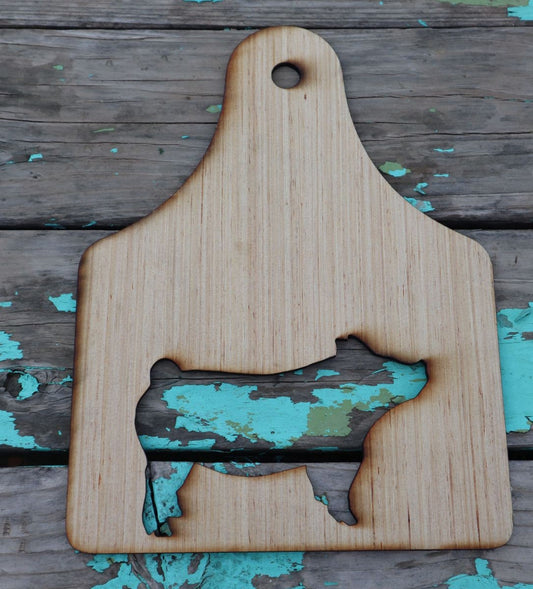 Market Swine Wood Ear Tag shaped Stall Blank, Cutout, show swine, hog Sign, livestock
