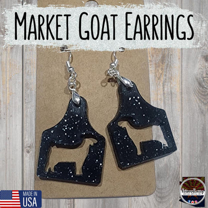 Black Glitter Acrylic Livestock Tag Earrings – Lightweight Show Animal Jewelry – 4H FFA Gift – Farm Girl Style – Goat, Pig, Steer, Lamb,