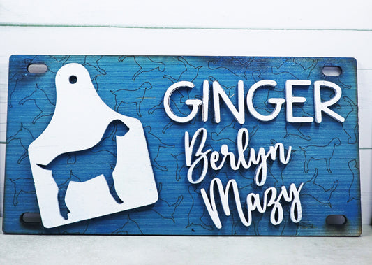 Custom Stall Signs - License Plate style, Livestock, Steer, Lamb, Goat, Pig, Swine, Dairy goat, turkey, chicken, cavy, duck, quail, goose