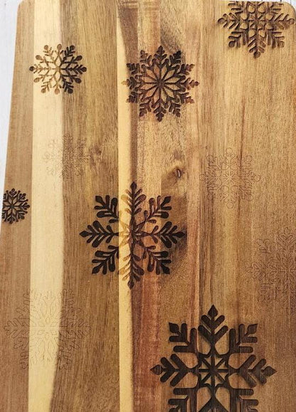 Snowflakes Acacia Wood Cutting Board, winter, Christmas, snow