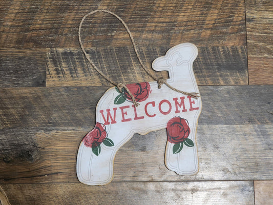 Wood Welcome Sign - Lamb, hand painted (not vinyl)  - One of a kind