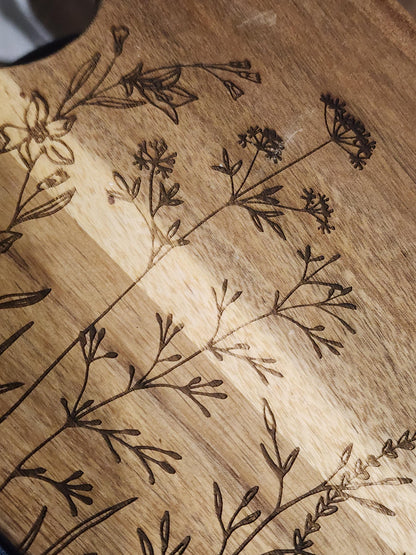 WildFlowers Acacia Cutting Board, farmhouse, charcuterie