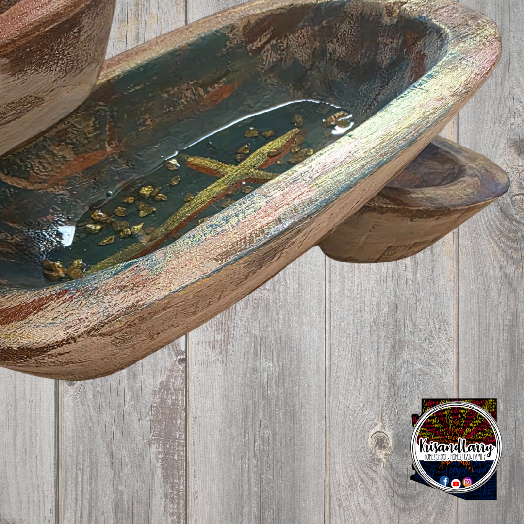 Hand-Painted Wood Prayer Bowl with Resin & Glass | Christian Faith Gift | Farmhouse Decor | Unique Handmade Bible Study Bowl