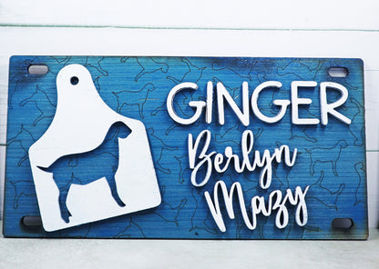 Custom Stall Signs - License Plate style, Livestock, Steer, Lamb, Goat, Pig, Swine, Dairy goat, turkey, chicken, cavy, duck, quail, goose