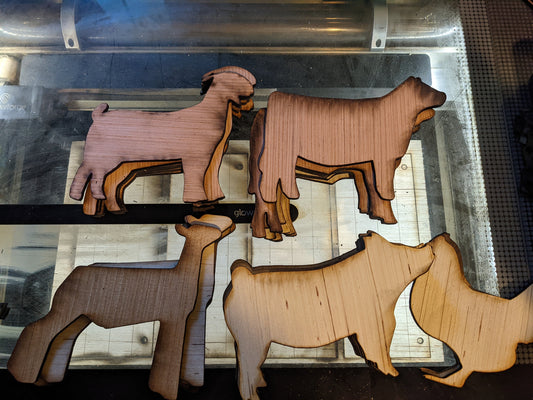 Mini Livestock Wood Cutouts – Steer, Pig, Goat, Lamb – Farmhouse Animal Shapes for DIY Signs & Crafts – 4H FFA Projects