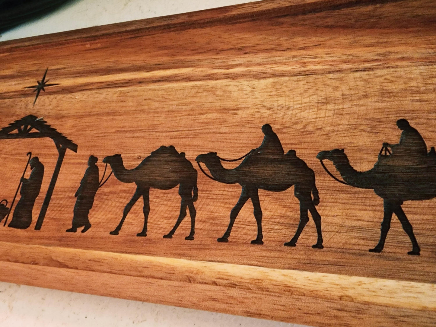 Nativity Acacia laser etched Tray for Christmas