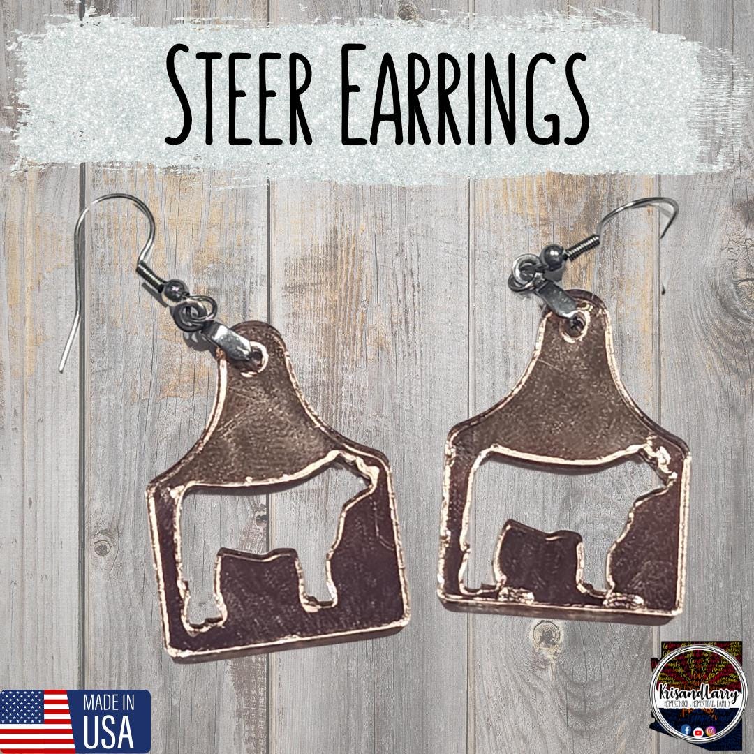 Mirrored Rose Gold Livestock Tag Earrings,  Lightweight Acrylic Jewelry, Show Animal Cutouts, 4H FFA Gift, Steer, Lamb, Pig, Turkey, Chicken