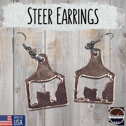 Mirrored Rose Gold Livestock Tag Earrings,  Lightweight Acrylic Jewelry, Show Animal Cutouts, 4H FFA Gift, Steer, Lamb, Pig, Turkey, Chicken