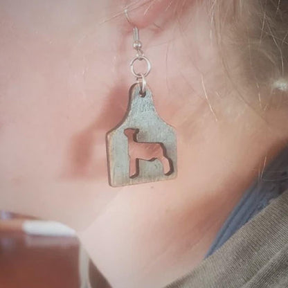 Distressed Tag Goat Earrings, Wood Ear Tag Earrings, Market Goat Jewelry, Livestock, Lightweight, Farm Show Gift, Handmade, Nickel-Free