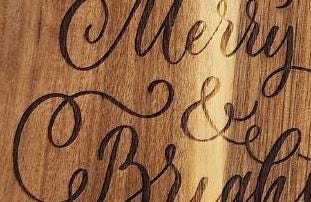 Merry and Bright Acacia Wood Cutting Board, Christmas
