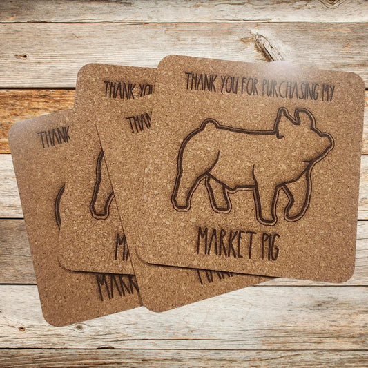 Market pig, buyer's gift, cork coasters, set of 4, same designs. Thank you gift, livestock