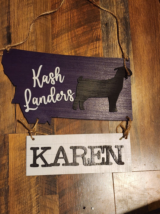 Montana Stall Sign – State Shaped Livestock Tag for 4H & FFA – Custom Barn Sign for Steer, Pig, Goat, Lamb, Turkey, Dairy Goat MT