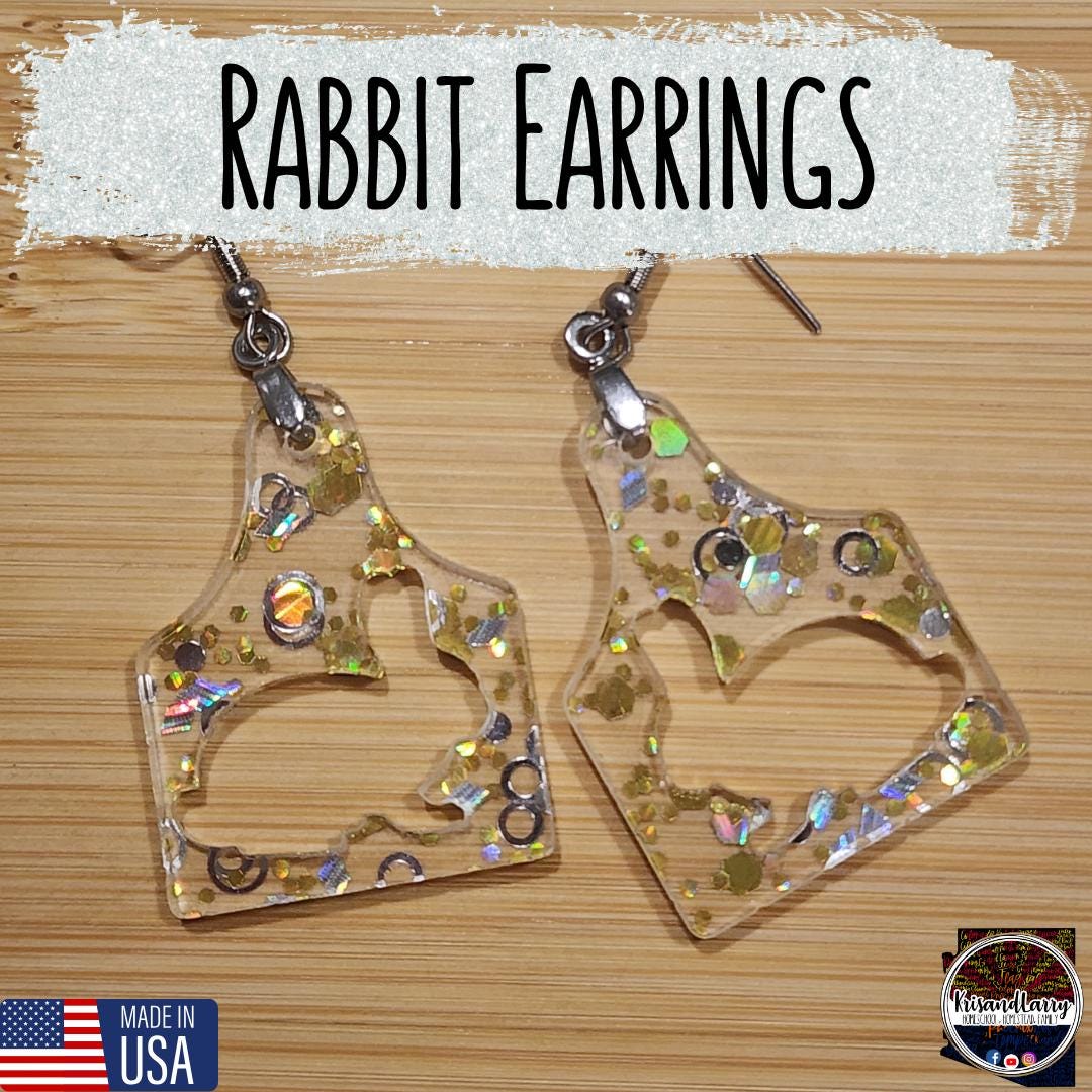 Clear Acrylic Livestock Tag Earrings – Gold & Silver Glitter – Show Animal Cutouts – 4H FFA Gift – Lightweight Farm Jewelry, Pig, Goat, lamb
