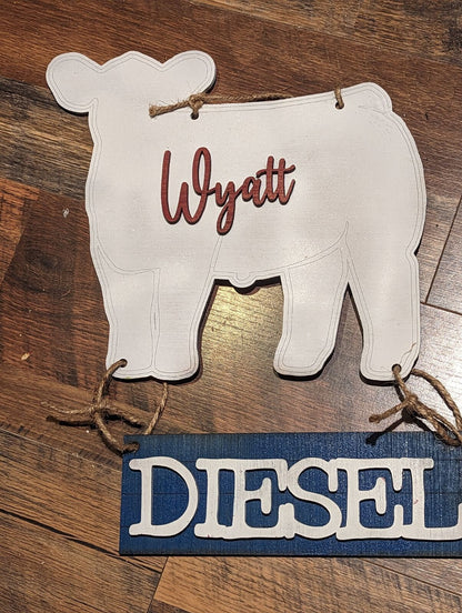 Custom Livestock Stall Signs – Steer, Lamb, Goat, Pig, Swine, Dairy Goat, Turkey – Cutout Barn Signs for 4-H & FFA Exhibitors