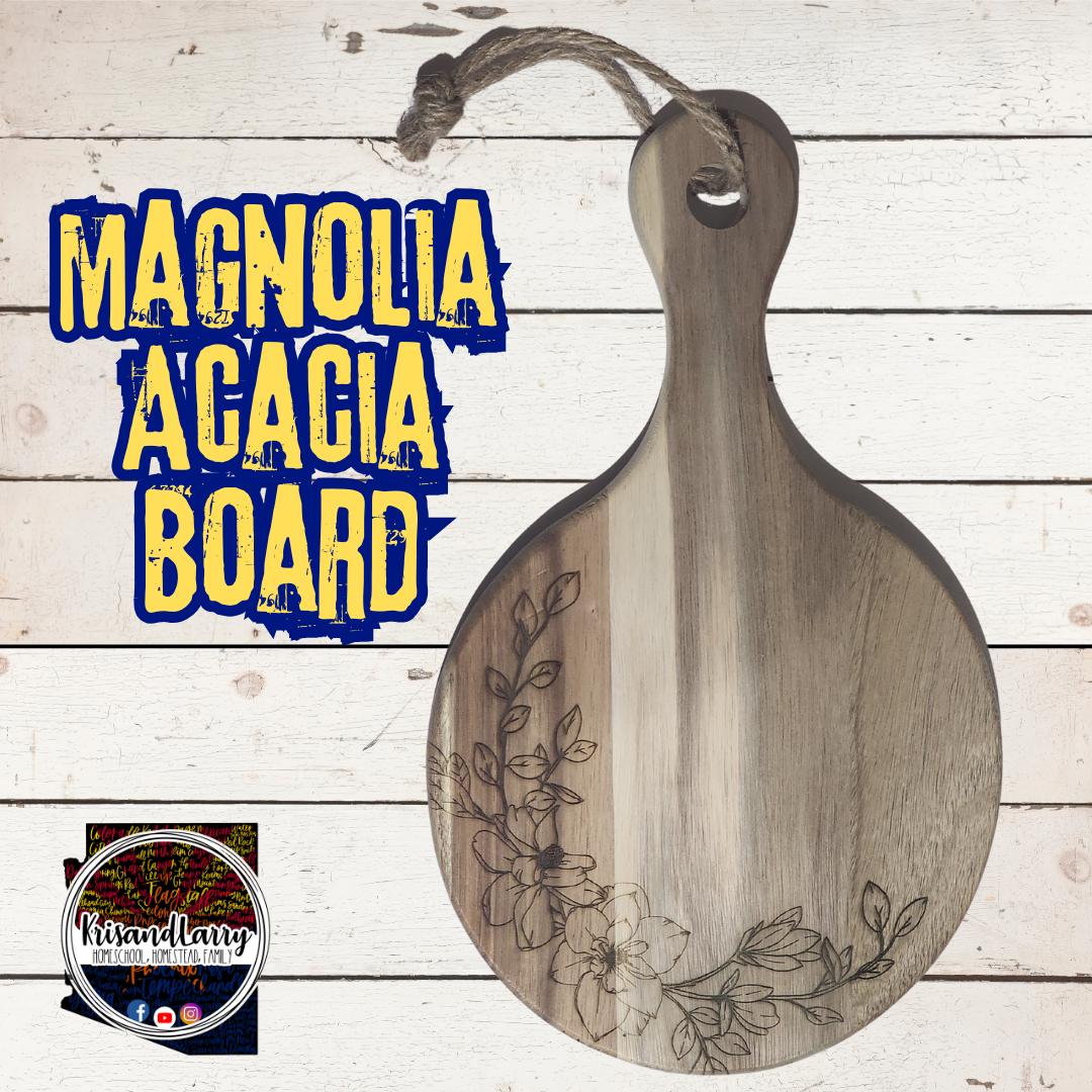 Magnolia Flower Acacia Cutting Board with Handle | Floral Round Wood Tray | Southern Kitchen Decor Gift | KrisandLarry