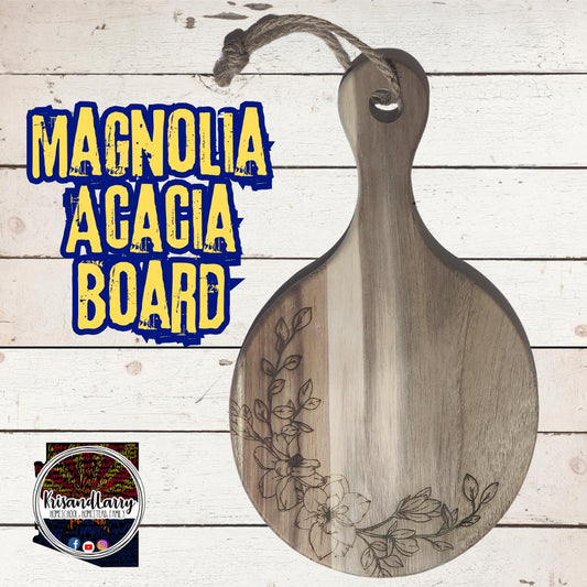 Magnolia Flower Acacia Cutting Board with Handle | Floral Round Wood Tray | Southern Kitchen Decor Gift | KrisandLarry