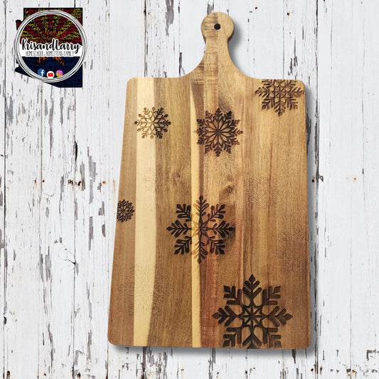 Snowflakes Acacia Wood Cutting Board, winter, Christmas, snow