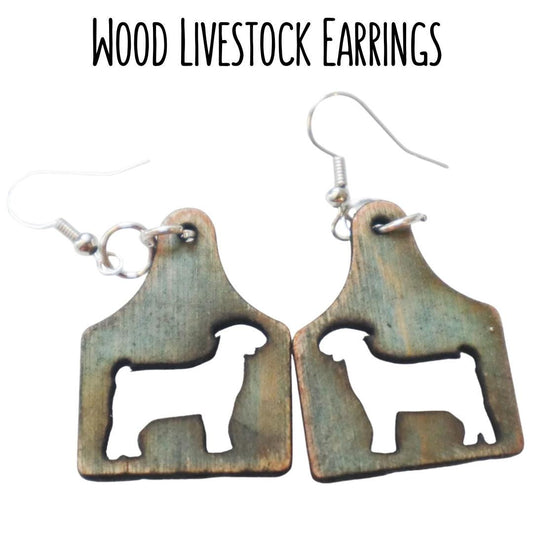 Distressed Tag Goat Earrings, Wood Ear Tag Earrings, Market Goat Jewelry, Livestock, Lightweight, Farm Show Gift, Handmade, Nickel-Free