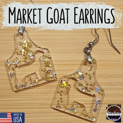 Clear Acrylic Livestock Tag Earrings – Gold & Silver Glitter – Show Animal Cutouts – 4H FFA Gift – Lightweight Farm Jewelry, Pig, Goat, lamb