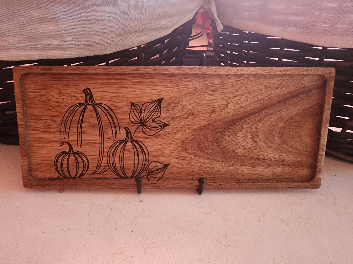 Pumpkin Acacia laser etched Tray for Fall, Thanksgiving, Halloween, original art