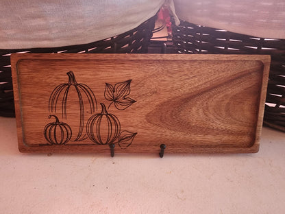 Pumpkin Acacia laser etched Tray for Fall, Thanksgiving, Halloween, original art