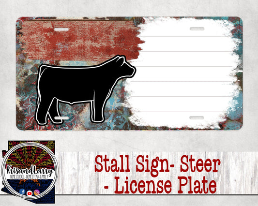 Custom License Plate Stall Sign, Livestock, Steer, Cow