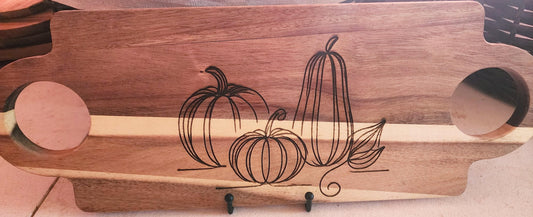 Pumpkin Acacia laser etched double handled cutting board for Fall, Christmas, original art