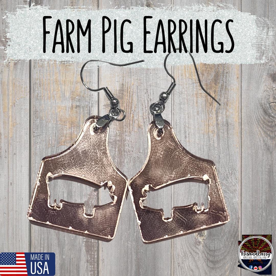 Mirrored Rose Gold Livestock Tag Earrings,  Lightweight Acrylic Jewelry, Show Animal Cutouts, 4H FFA Gift, Steer, Lamb, Pig, Turkey, Chicken