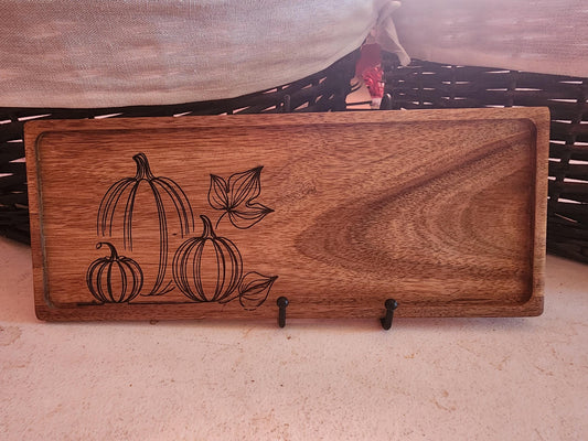 Pumpkin Acacia laser etched Tray for Fall, Thanksgiving, Halloween, original art