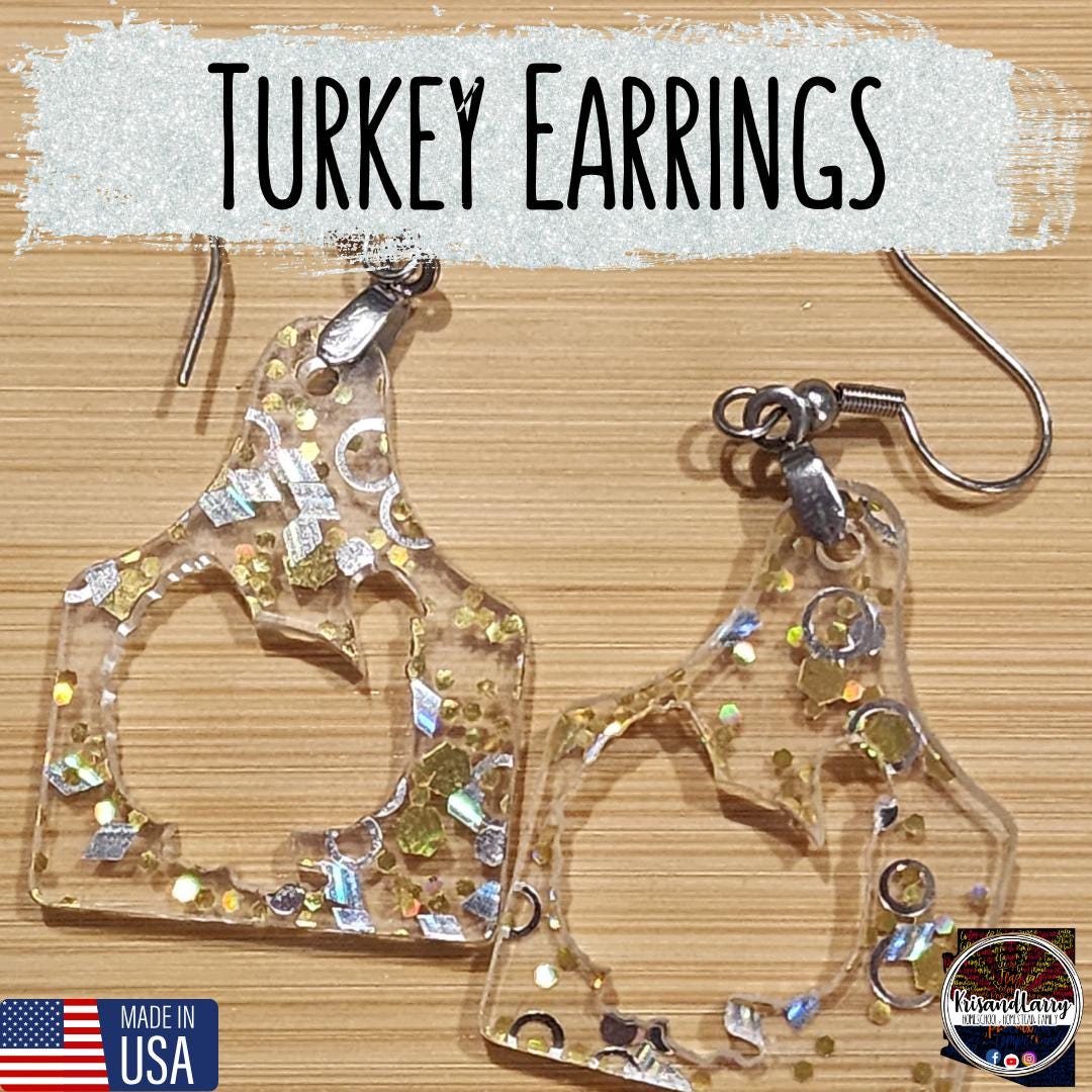 Clear Acrylic Livestock Tag Earrings – Gold & Silver Glitter – Show Animal Cutouts – 4H FFA Gift – Lightweight Farm Jewelry, Pig, Goat, lamb