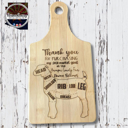 Pig Shaped Bamboo Cutting Board - Custom Engraved Gift - "Thank You for Purchasing My Market Pig" Buyer Gift, Farmhouse, Homestead Kitchen