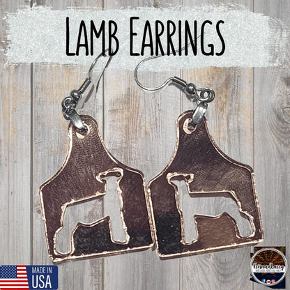 Mirrored Rose Gold Livestock Tag Earrings,  Lightweight Acrylic Jewelry, Show Animal Cutouts, 4H FFA Gift, Steer, Lamb, Pig, Turkey, Chicken
