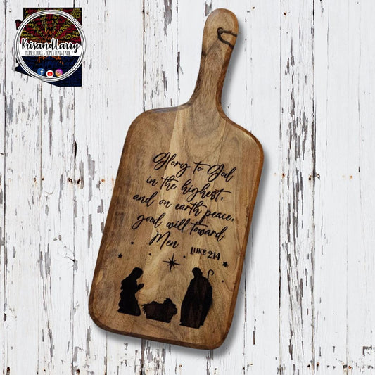 NATIVITY Acacia Wood cutting board, Cheese Board, Chopping Boards, (17" X 7") Luke 2:14