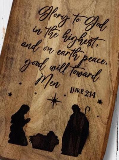 NATIVITY Acacia Wood cutting board, Cheese Board, Chopping Boards, (17" X 7") Luke 2:14
