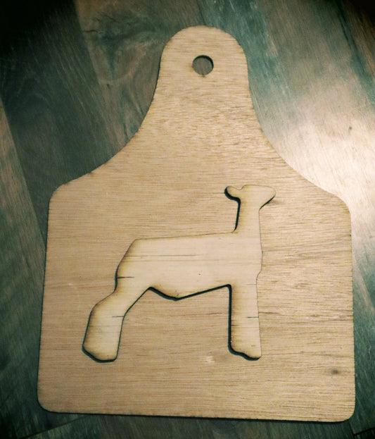 Market Lamb Wood Tag Blank – 10x13” Ear Tag Sign with Separate Sheep Cutout – Livestock Stall Sign, Farmhouse DIY, 4H/FFA Craft