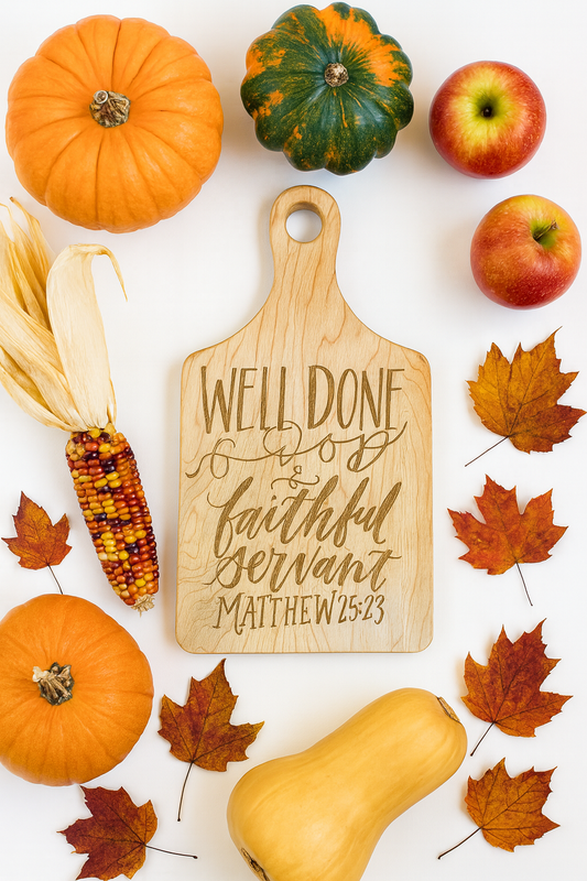 Matthew 25:23 Cutting Board | Well Done Good and Faithful Servant | Maple Paddle Bread Board