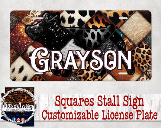Custom License Plate Stall Sign - Squares western design, Livestock, Turkey, Goat, Lamb, Steer, chicken, Pig,