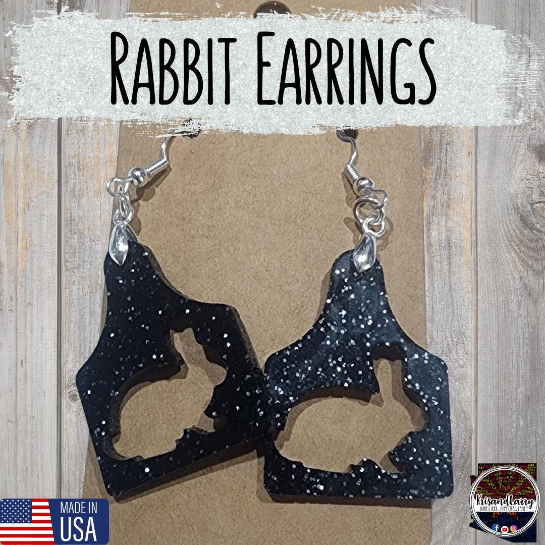 Black Glitter Acrylic Livestock Tag Earrings – Lightweight Show Animal Jewelry – 4H FFA Gift – Farm Girl Style – Goat, Pig, Steer, Lamb,