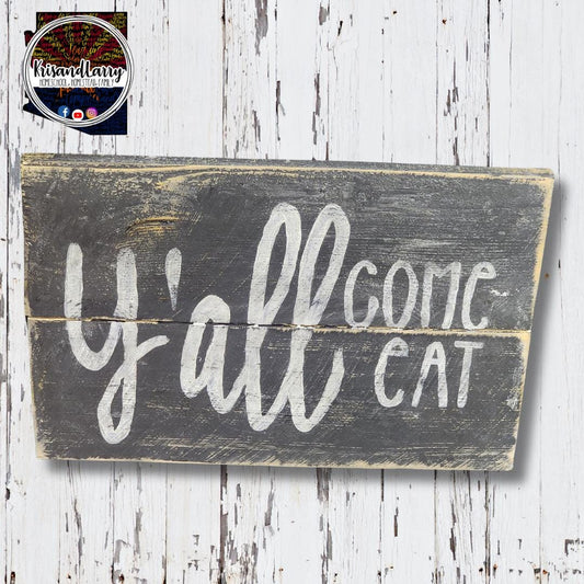 Hand-Painted "Y'all Come Eat" Vintage-Style Wood Sign | Rustic Farmhouse Kitchen Decor