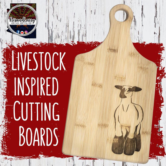 Lamb 4-H FFA Buyer Gift – Bamboo Paddle Cutting Board – Front Facing Market Lamb Design – Livestock Auction Thank You – Sheep Project Gift
