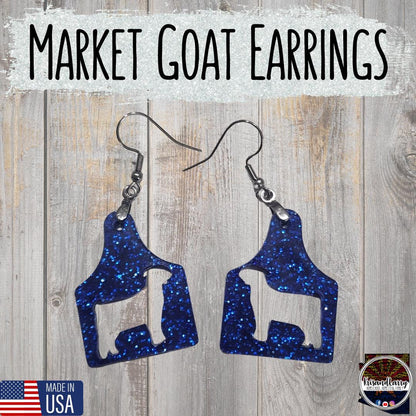 Blue Glitter Acrylic Livestock Tag Earrings – Lightweight Show Animal Jewelry – 4H FFA Gift – Farm Girl Style – Goat, Pig, Steer, Lamb,