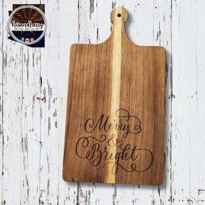 Merry and Bright Acacia Wood Cutting Board, Christmas