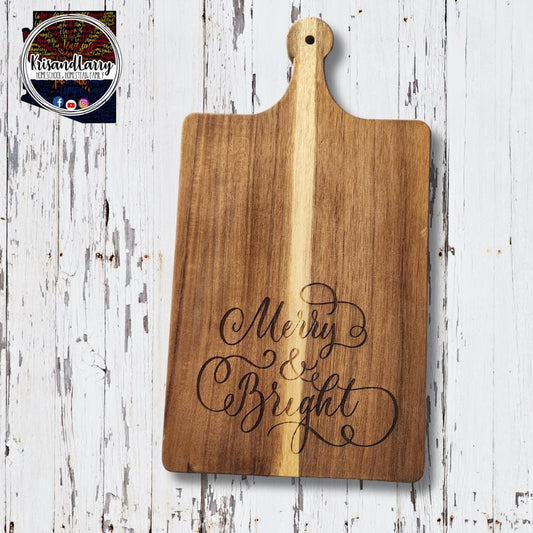 Merry and Bright Acacia Wood Cutting Board, Christmas