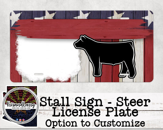 Custom License Plate Stall Sign, Livestock, Steer, Cow