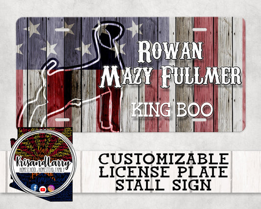 Custom License Plate Stall Sign, Livestock, Goat, Lamb, steer, heifer, pig, turkey, rabbit, chicken, dairy goat