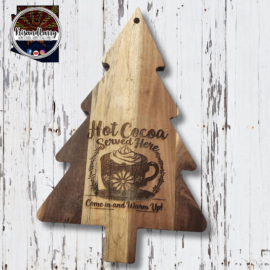 Christmas Tree, pine tree shaped Charcuterie, cutting board, acacia wood, Hot Cocoa